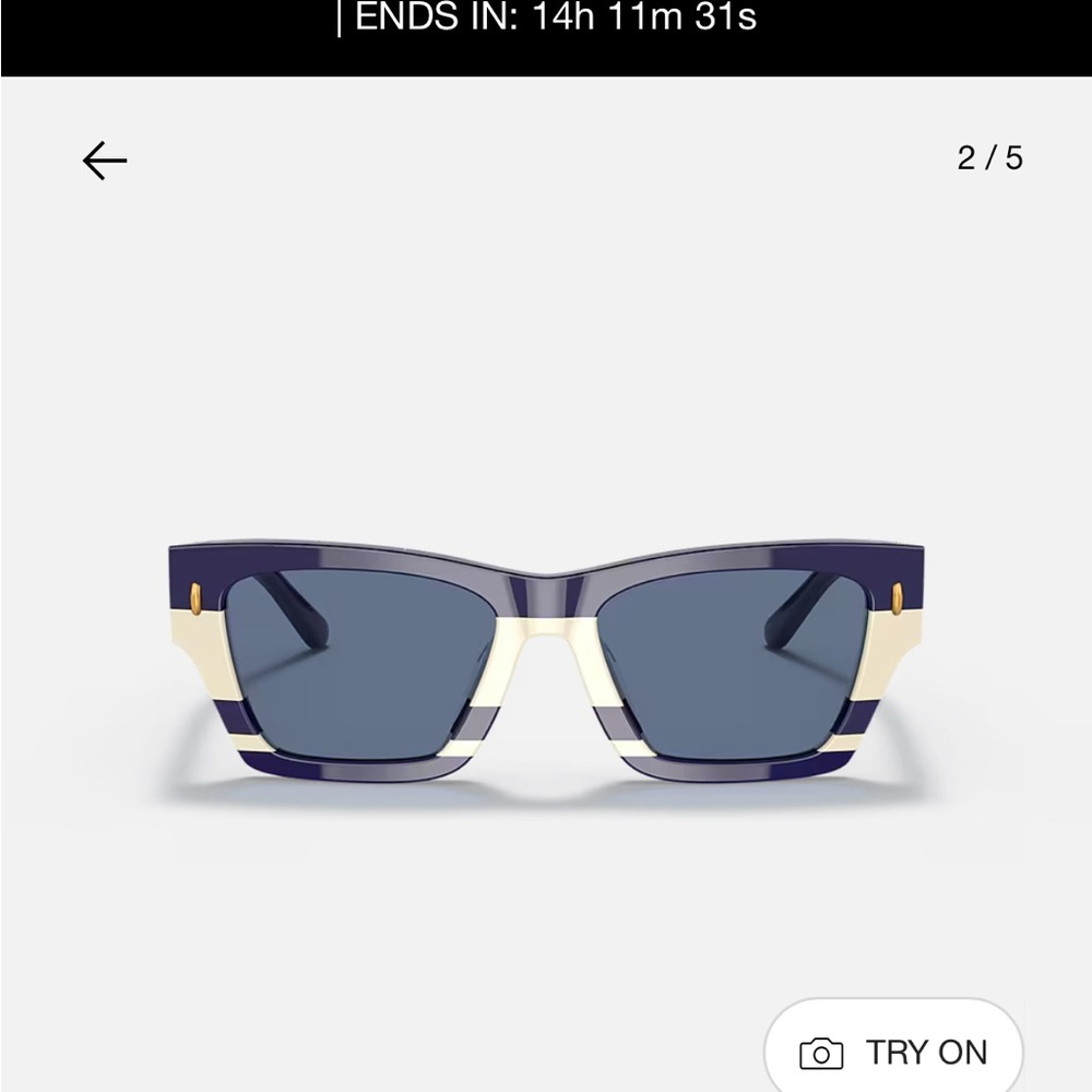 Tory Burch Striped Navy and Cream Sunglasses - Picture 4 of 9